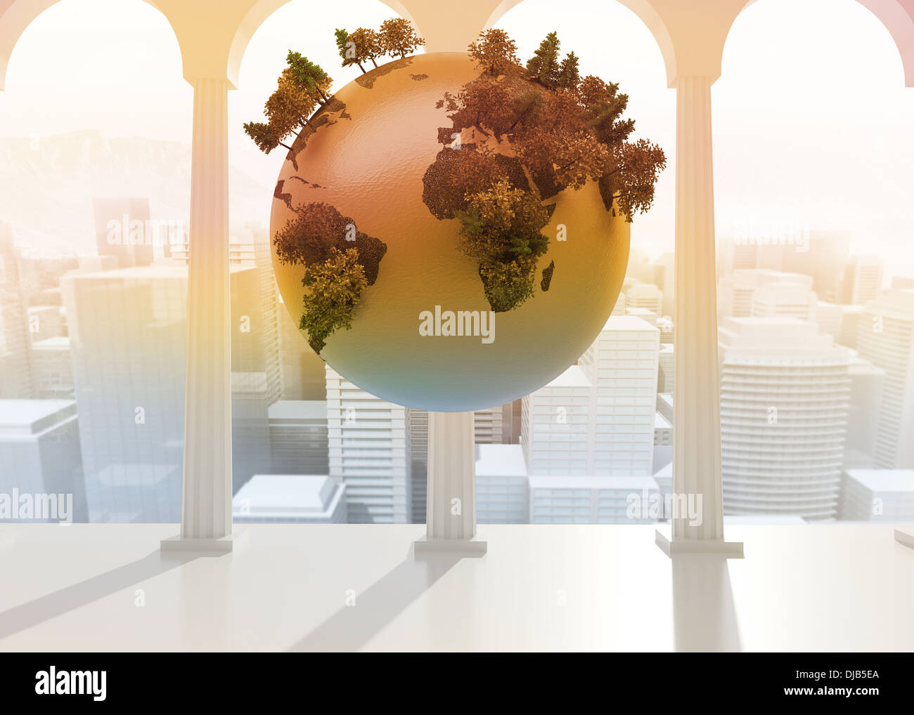 Earth floating in room Stock Photo