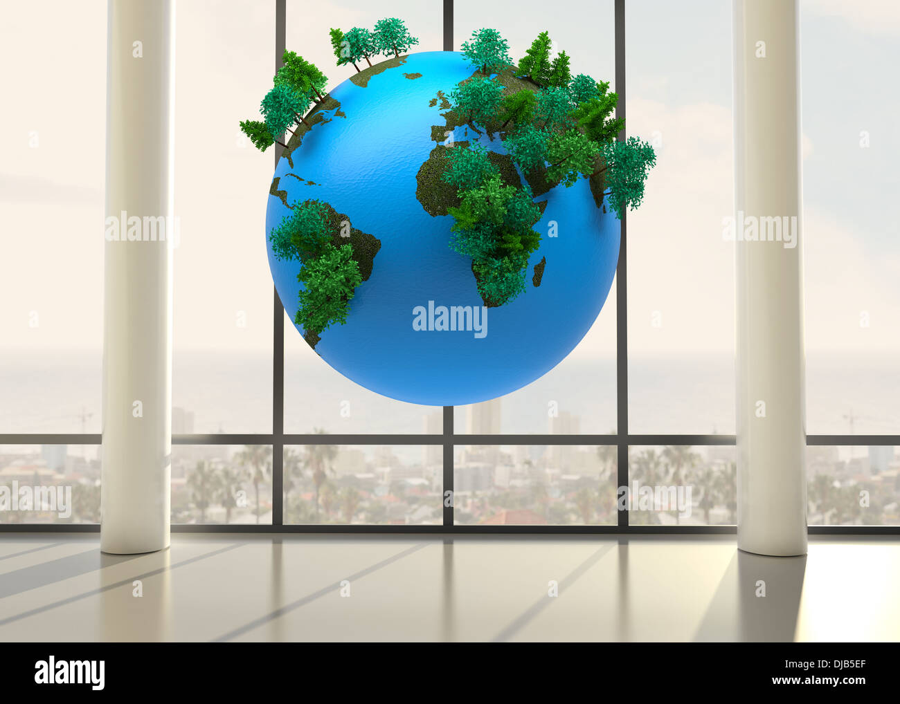 Earth floating in room Stock Photo