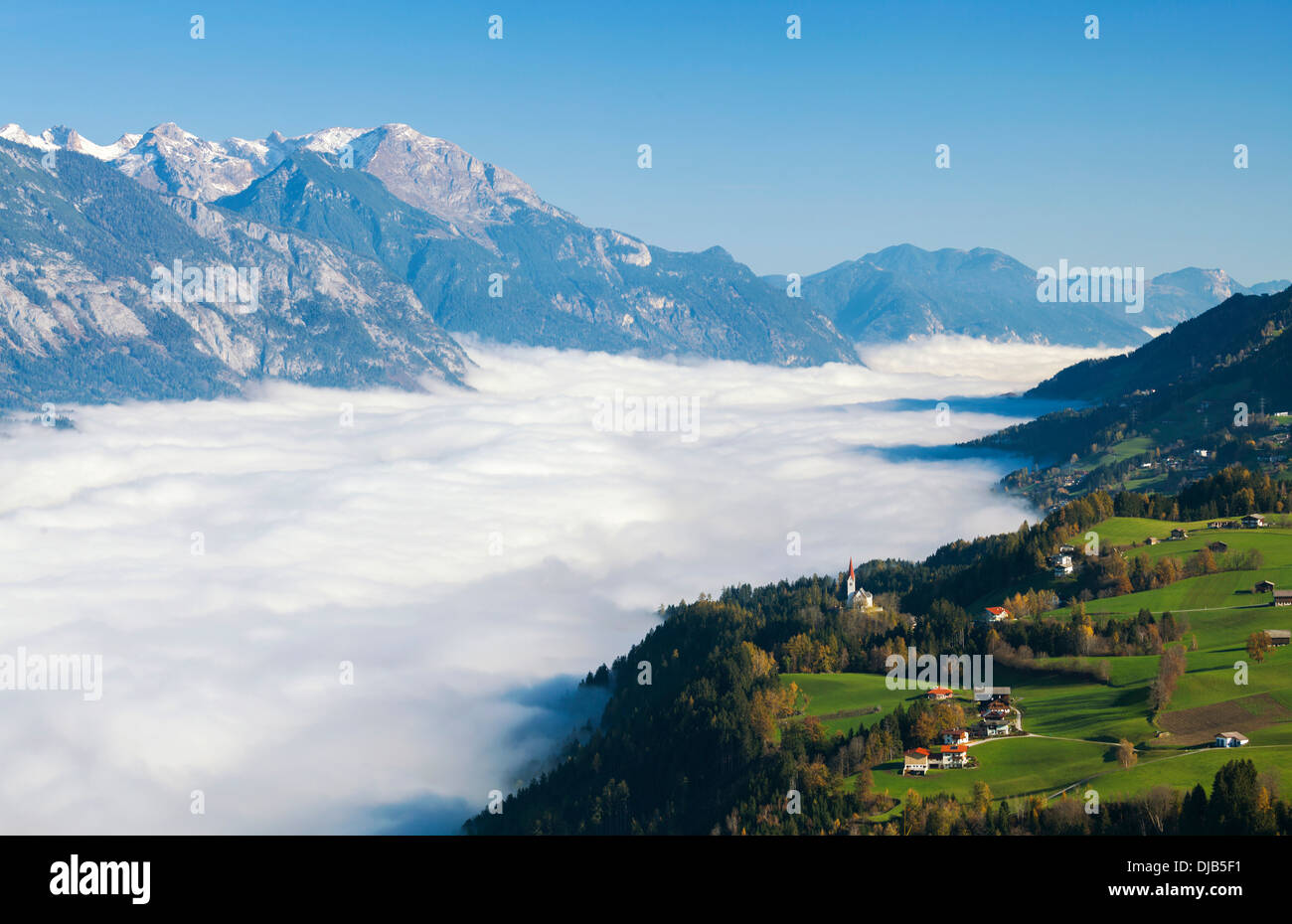 Low-hanging clouds near Weerberg, Tyrolean Lower Inn Valley, Tyrol, Austria Stock Photo