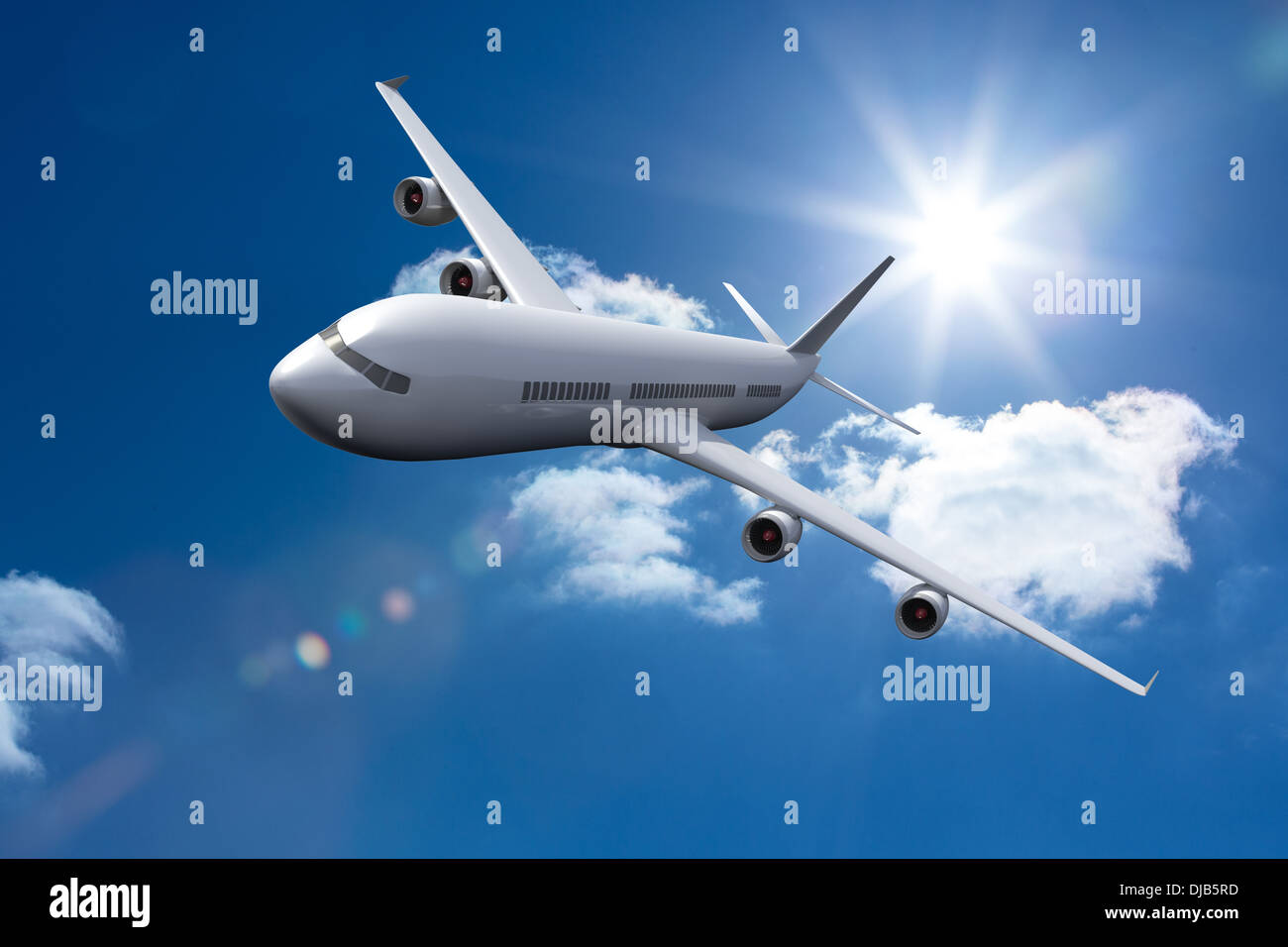 3D plane flying in the sky Stock Photo - Alamy