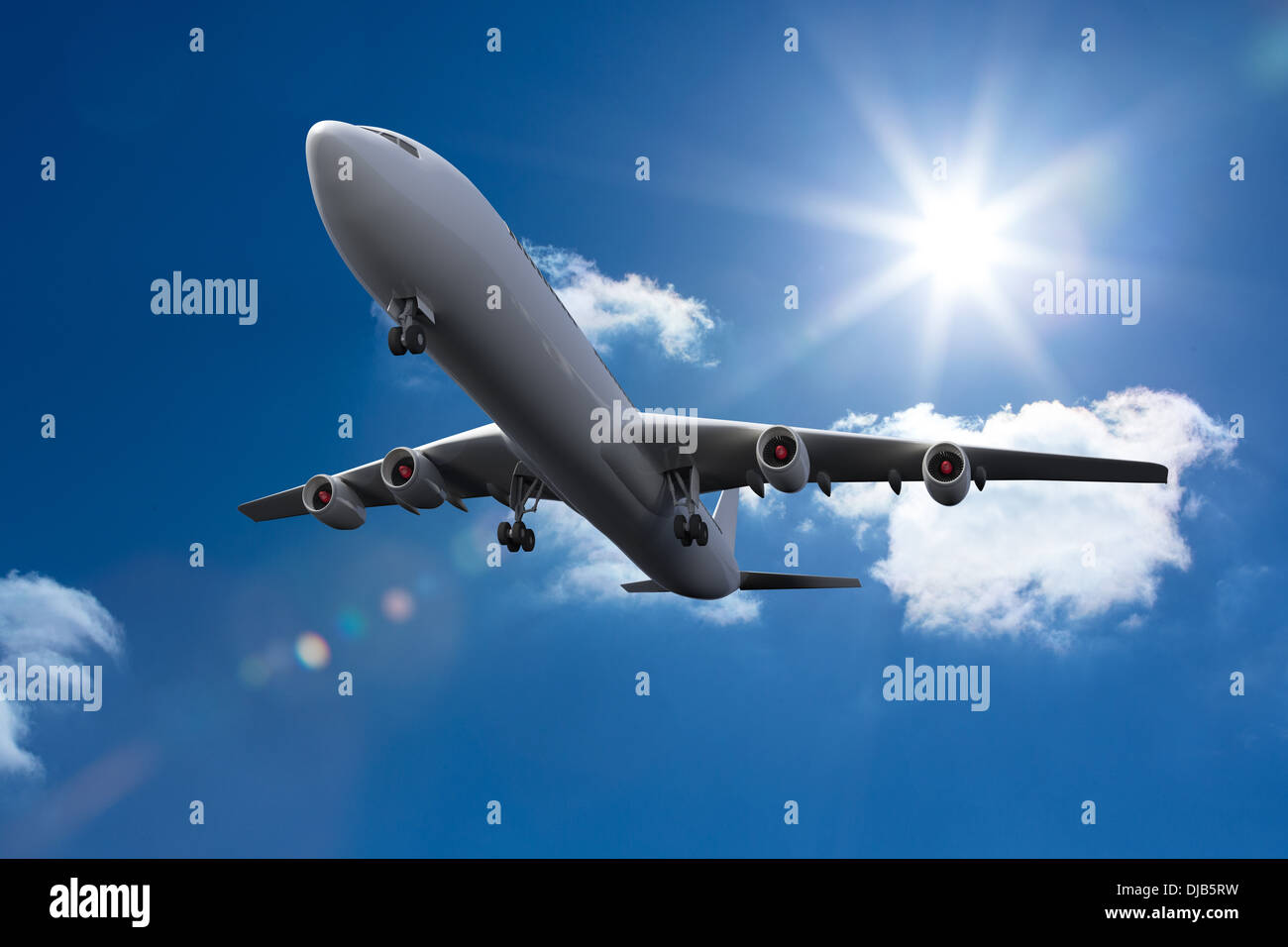 3D plane flying in the sky Stock Photo - Alamy