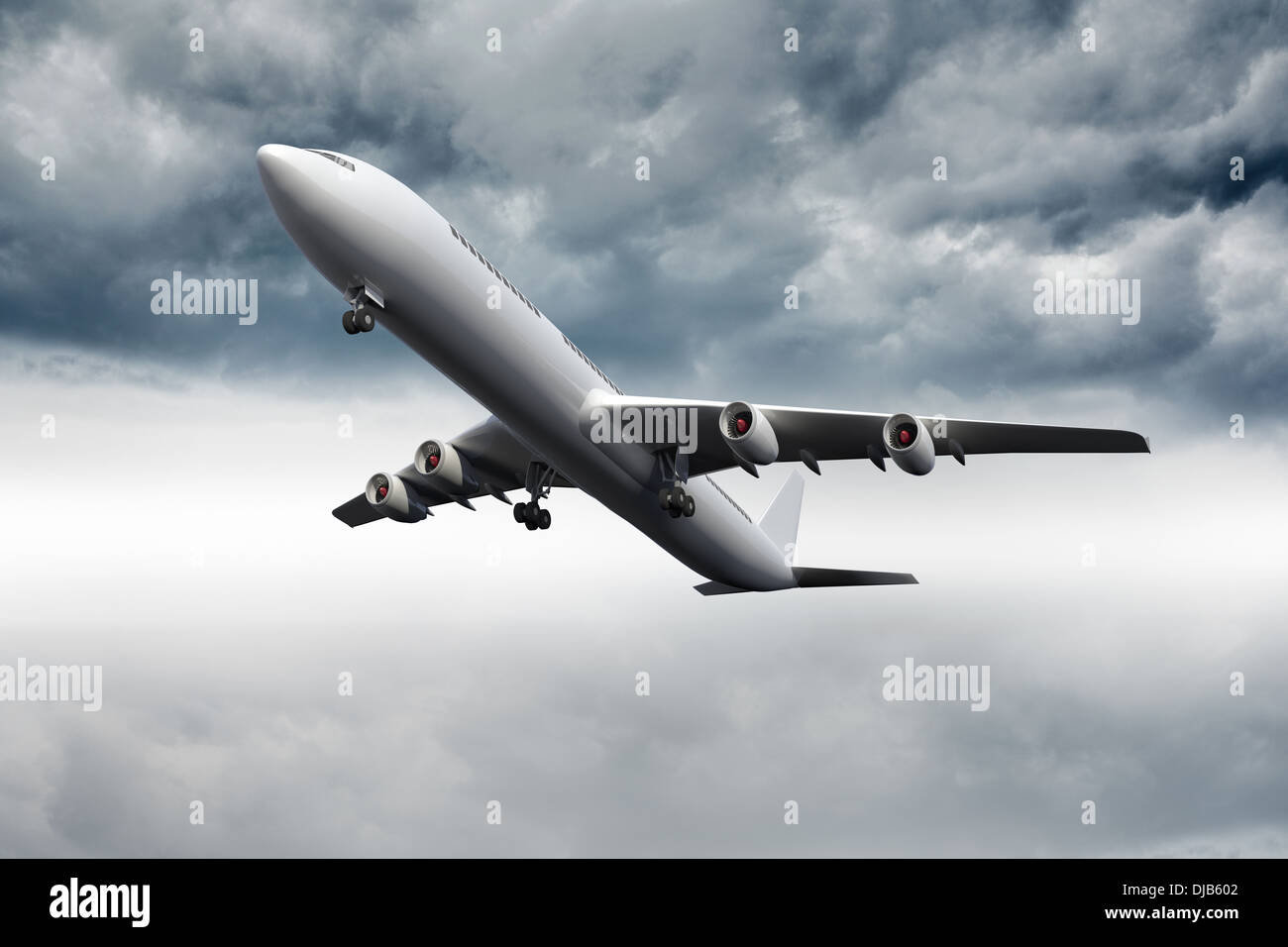 3D plane flying in the sky Stock Photo - Alamy