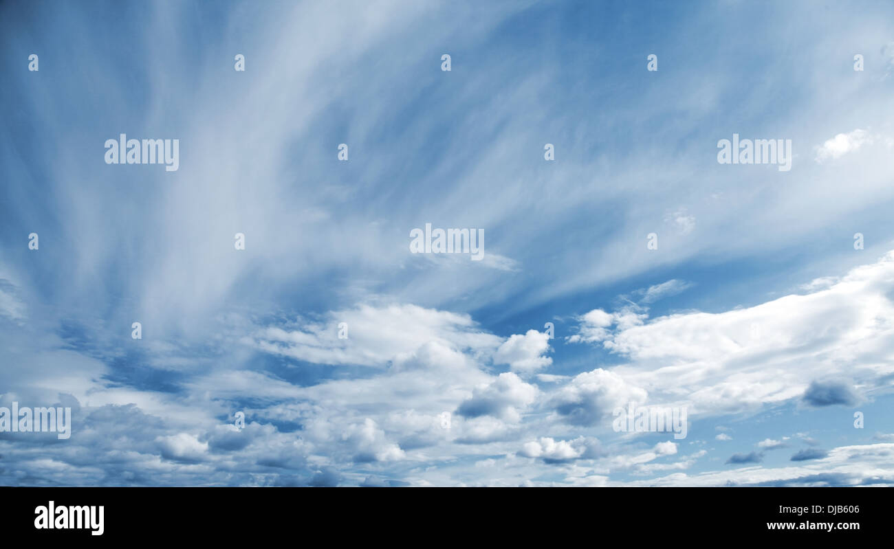 Natural blue cloudy sky panoramic background texture Stock Photo