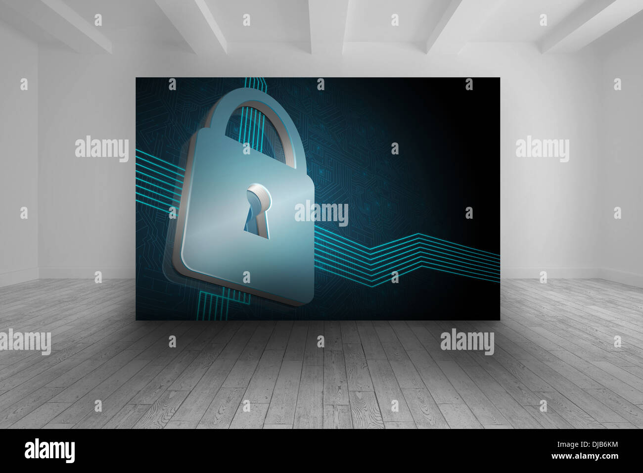 Room with futuristic picture of lock Stock Photo