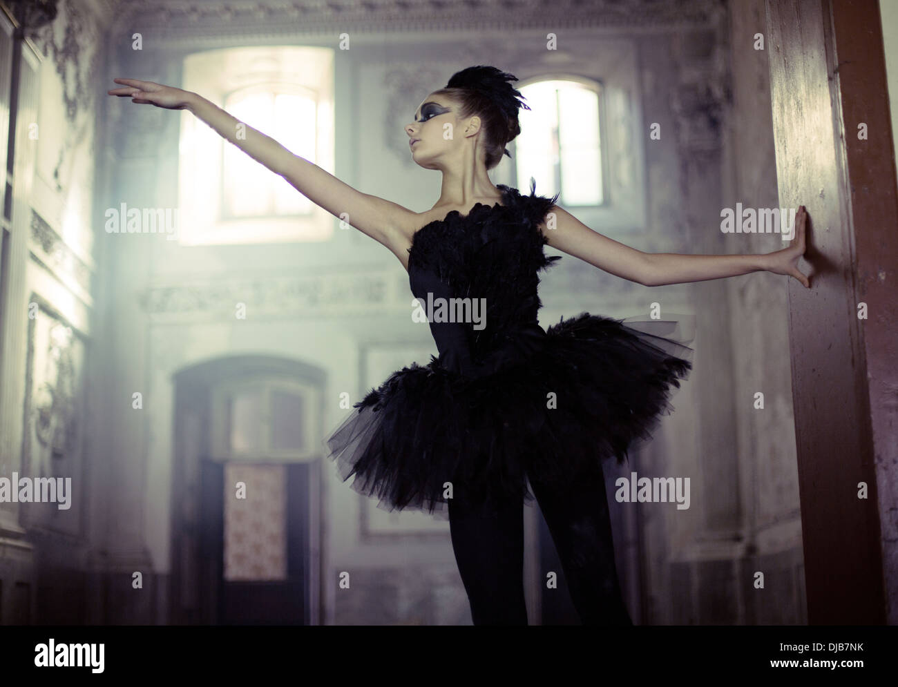 Black swan ballet dancer in dance Stock Photo