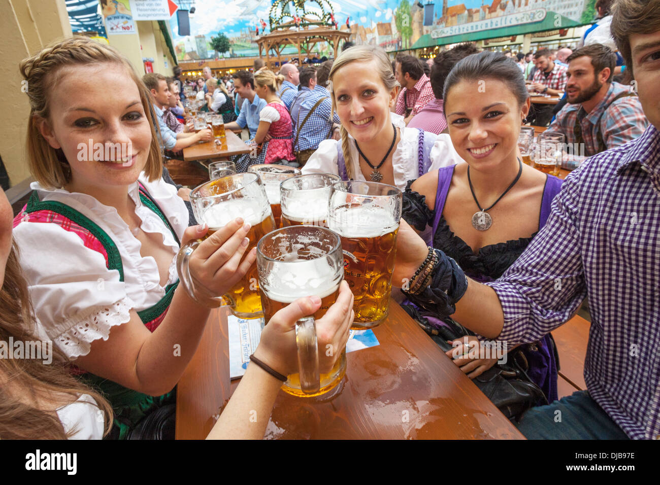Germany, Bavaria, Munich, Oktoberfest, Young People Drinking Beer Stock ...
