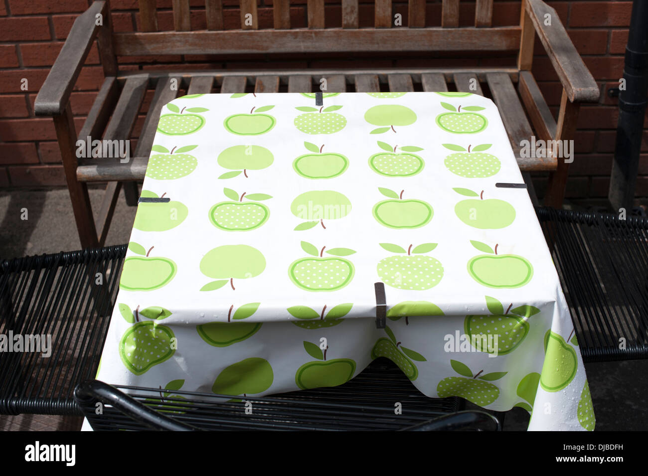 Bright Green Apples Tablecloth Cafe Healthy Food Stock Photo