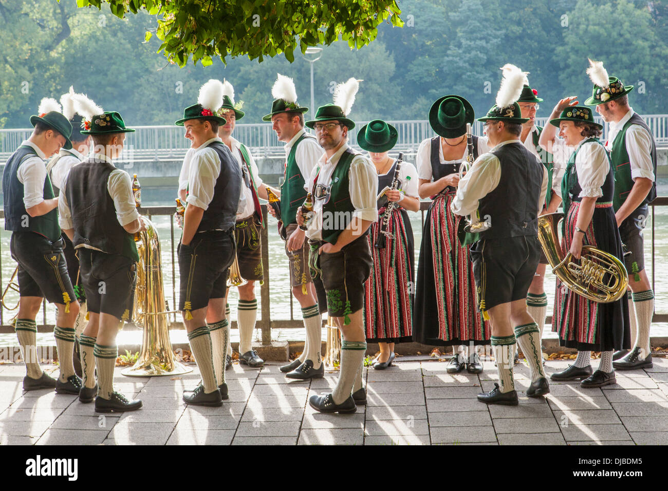 Germany, Bavaria, Munich, Oktoberfest Parade, Group Dressed in Bavarian