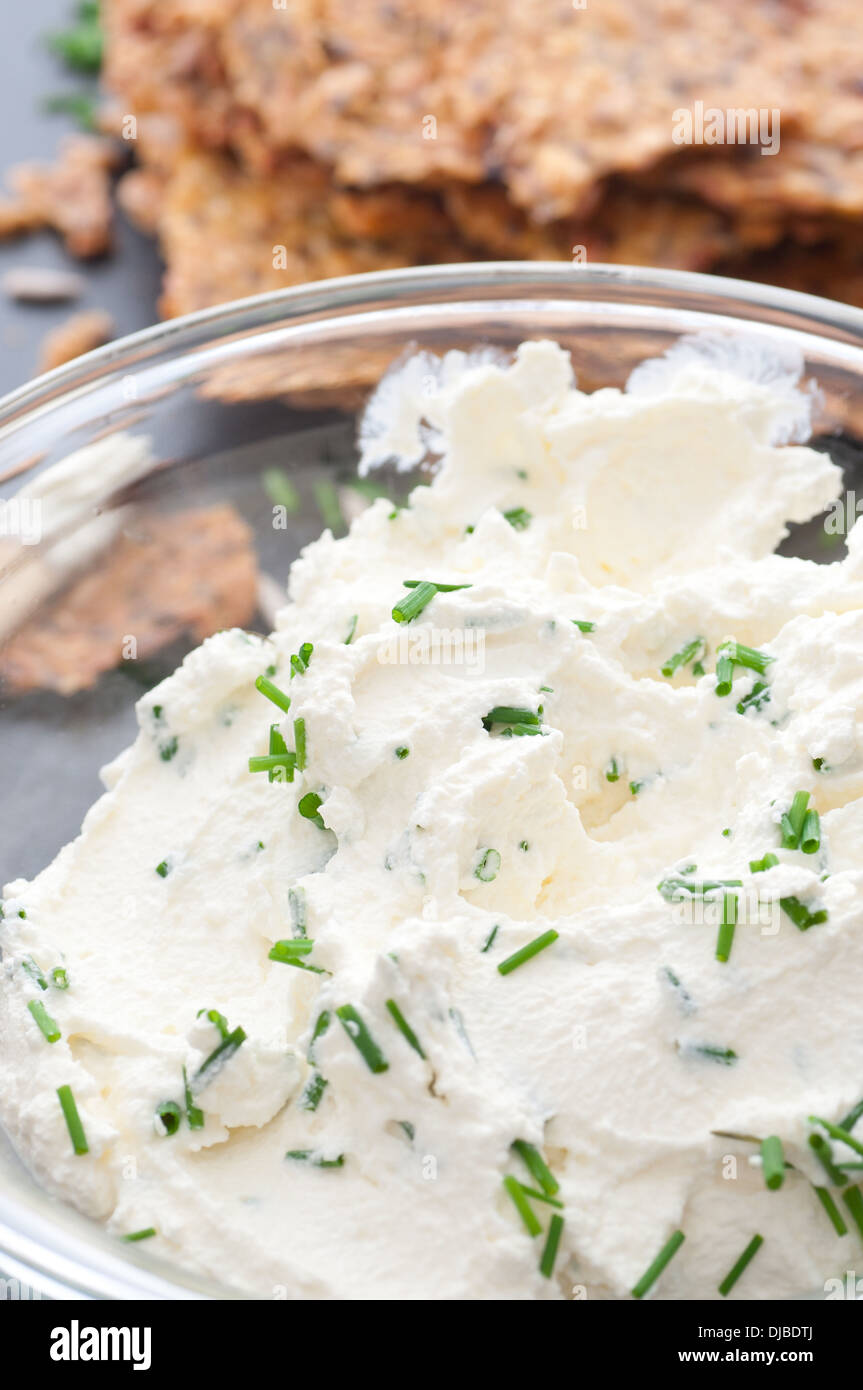 Homemade cream cheese spiced with chive Stock Photo Alamy