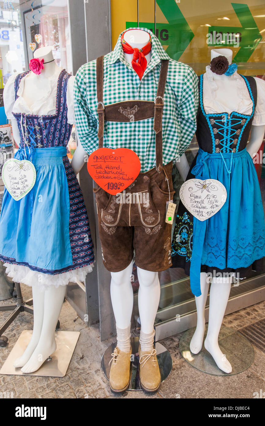 Germany, Bavaria, Munich, Shop Display of Traditional Bavarian Clothing