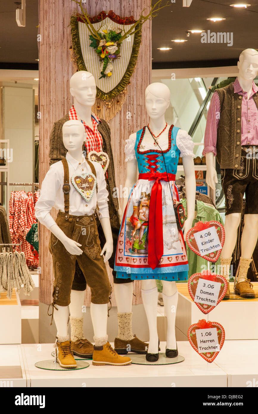 Germany, Bavaria, Munich, Shop Display of Traditional Bavarian Clothing