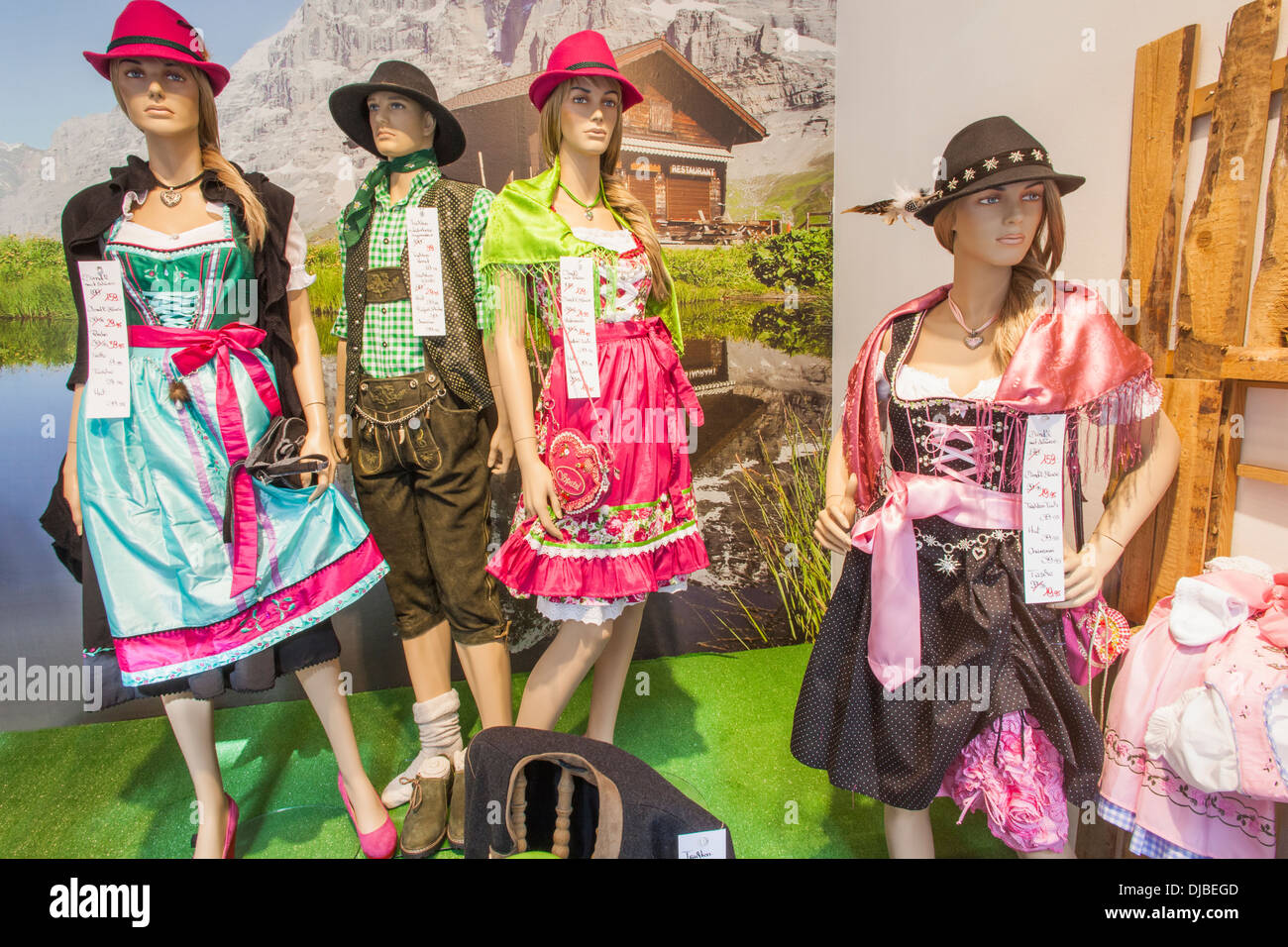 Germany, Bavaria, Munich, Shop Display of Traditional Bavarian Clothing