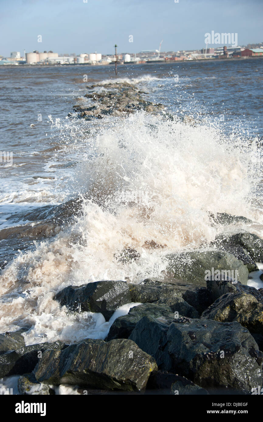 Sea Defences Groyne Rocks Waves Coastal Erosion Stock Photo