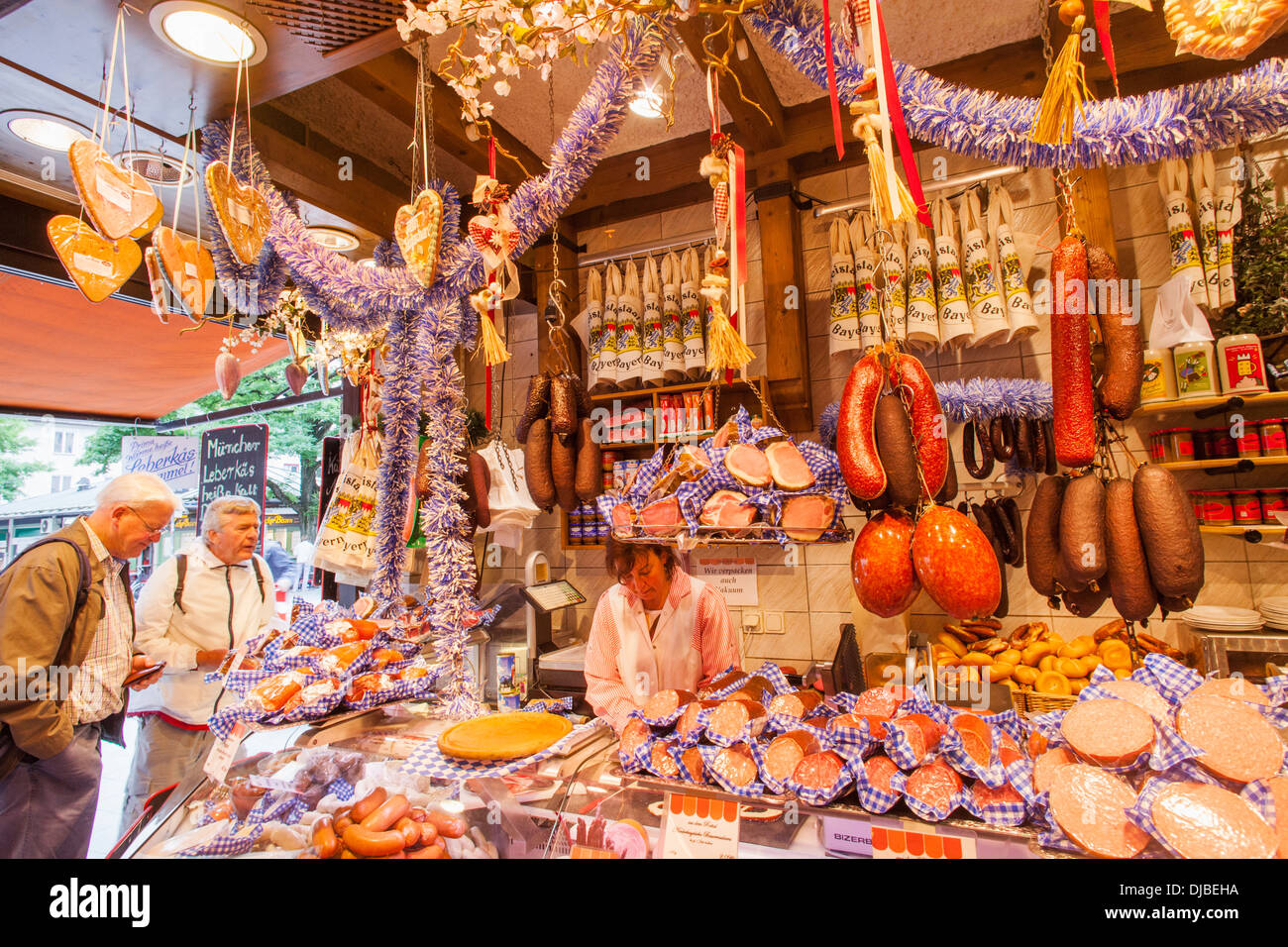 Germany, Bavaria, Munich, Victualienmarkt, Meat Shop Interior Stock