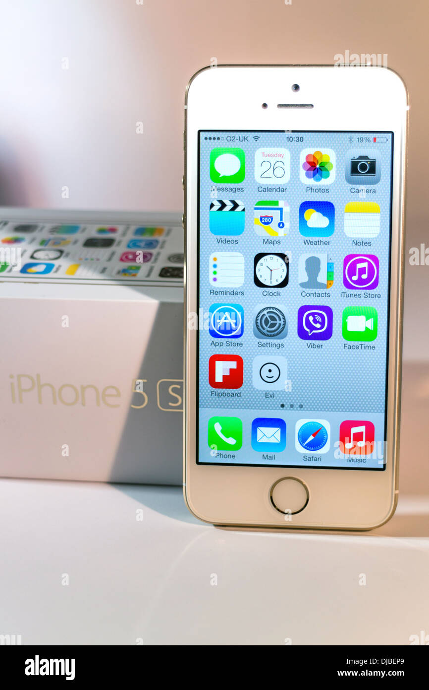iPhone 5s Leaning On Box Front View Stock Photo