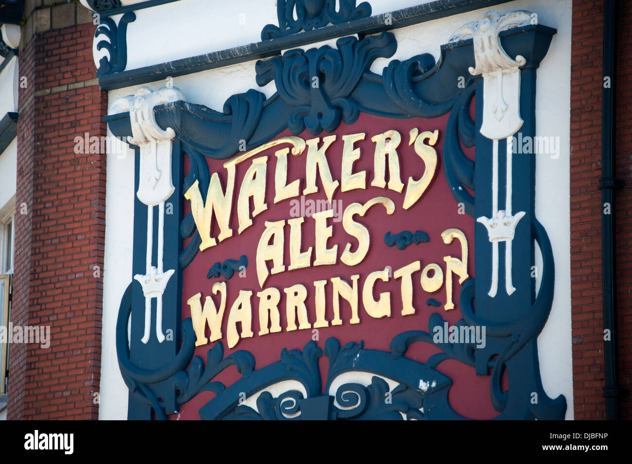 Walkers Ales Warrington Old Gold Pub Sign Stock Photo