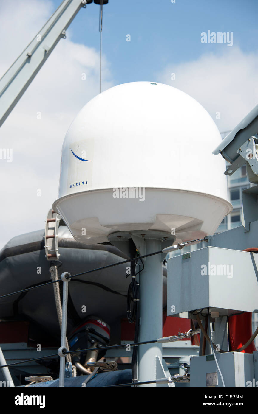 Sonar Radar Dome on Ship Navy GPS Location Stock Photo