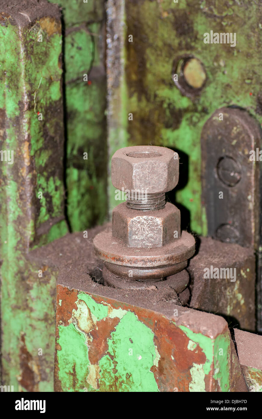 Old metal construction bonded bolts and nut Stock Photo