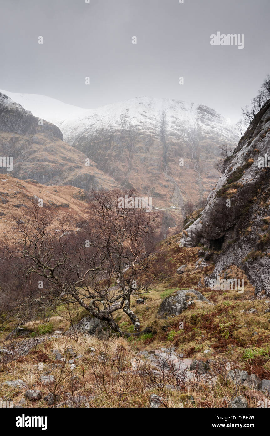 View from the ascent path to the Lost Valley, Coire Gabhail, Glencoe, Scottish Highlands Stock Photo