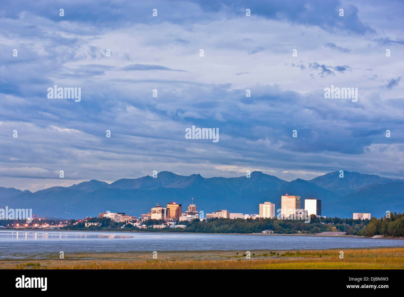 Storm Clouds Above The Anchorage City Skyline At Twilight, Chugach ...