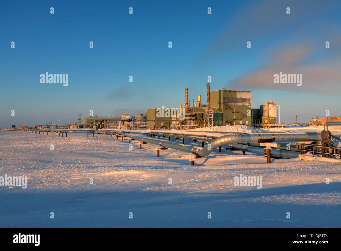 View Of Gathering Center 1 (Gc1) And Pipelines At Prudhoe Bay, Arctic Alaska, Winter Hdr Stock Photo