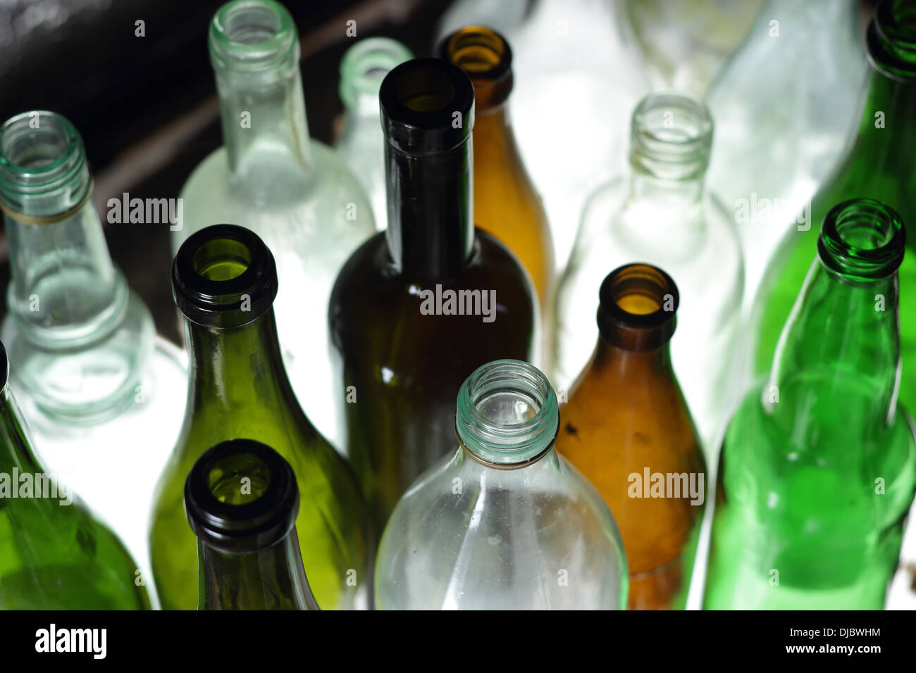 Glass recycling concept, bottles background Stock Photo - Alamy
