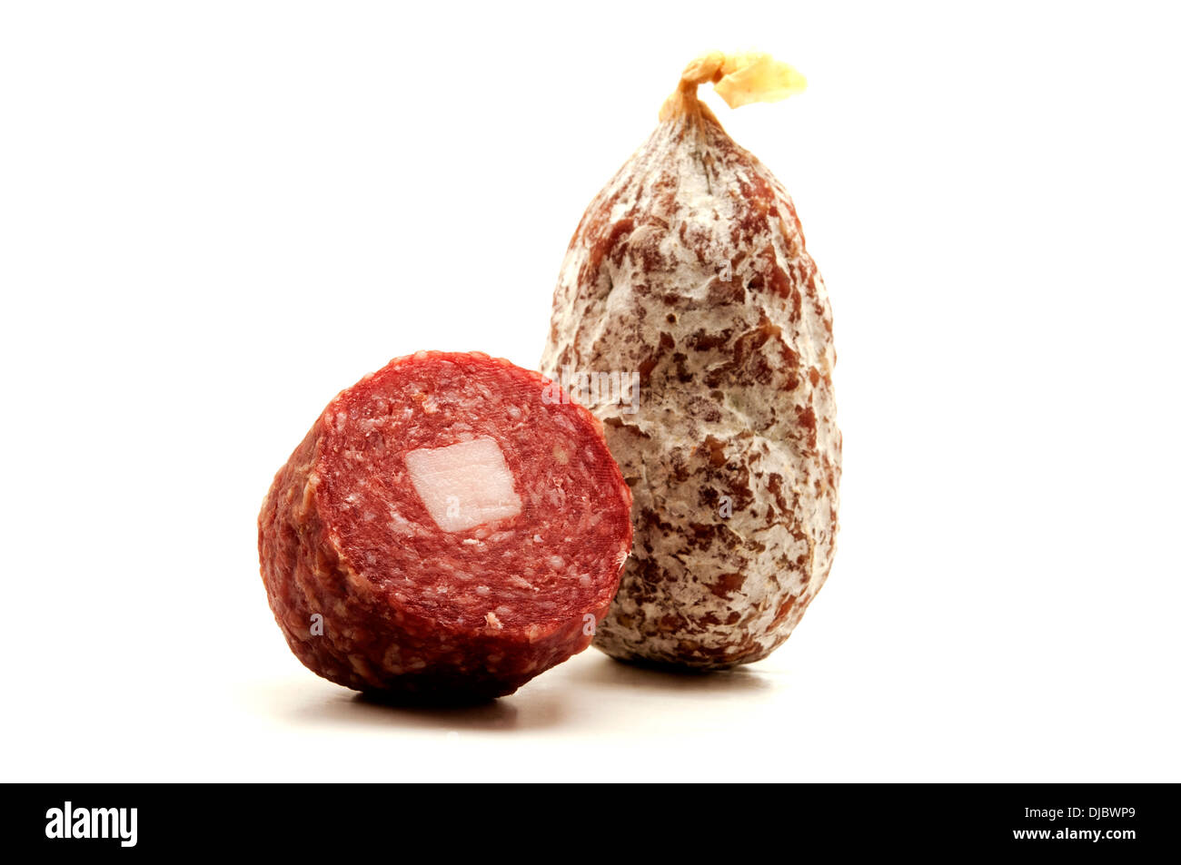 Mortadella di Campotosto on a white background Stock Photo Alamy