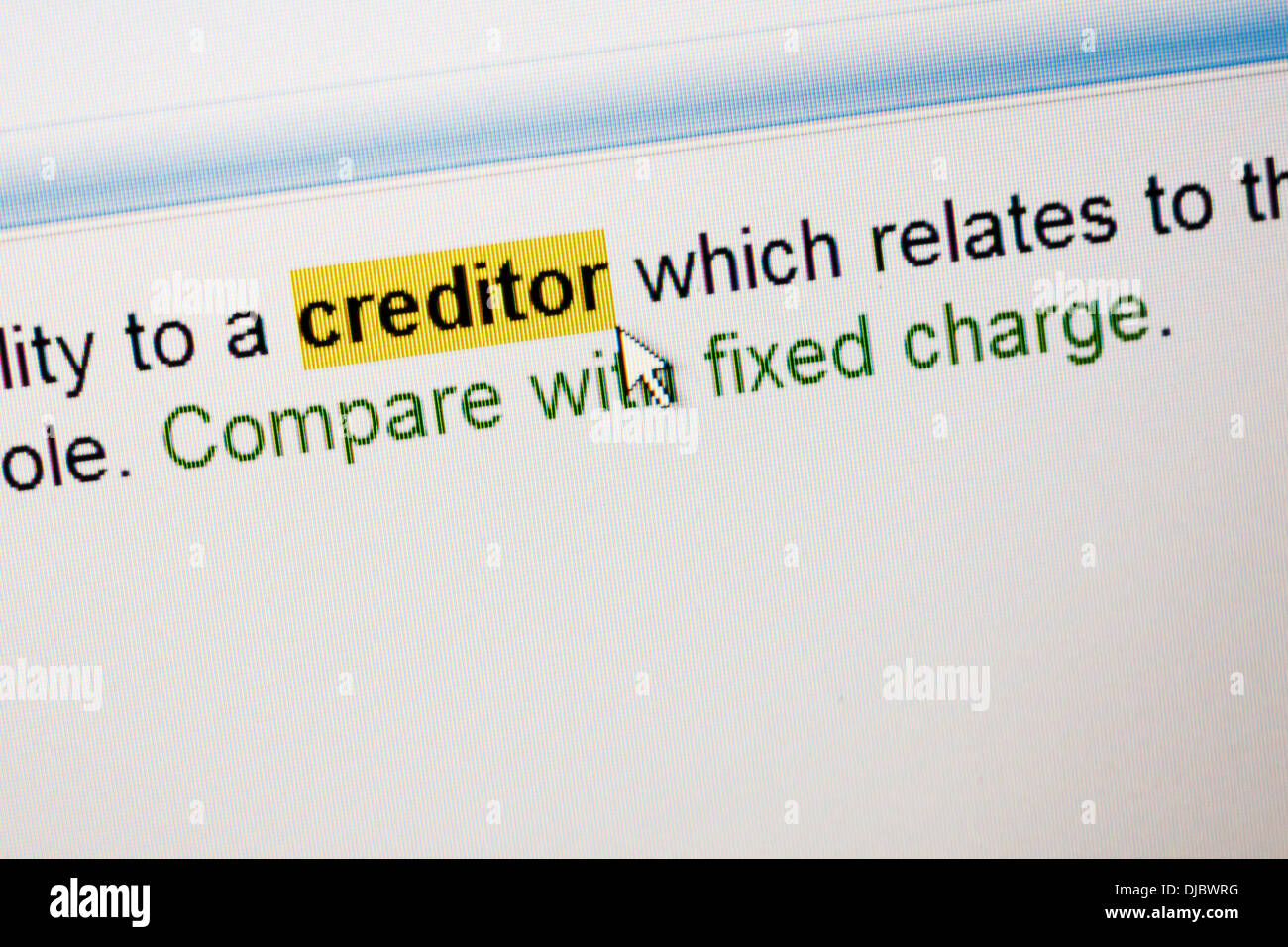 Highlighted word Creditor - definition in a dictionary Stock Photo - Alamy