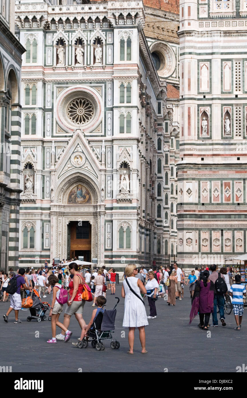 tourists and cathedral, Piazza del Duomo, Florence, Italy Stock Photo