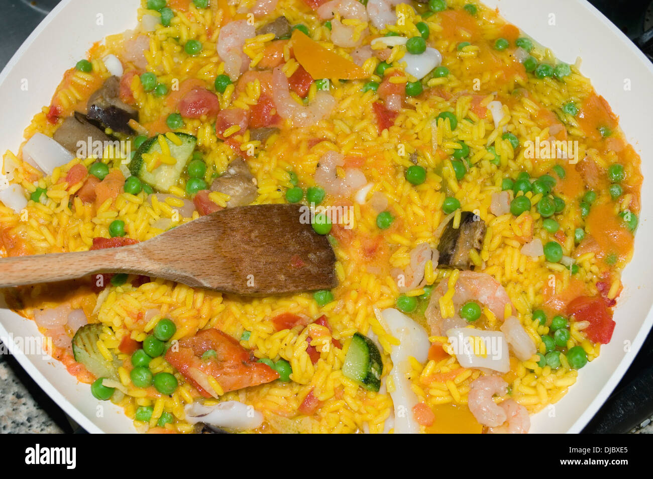 paella in pan Stock Photo