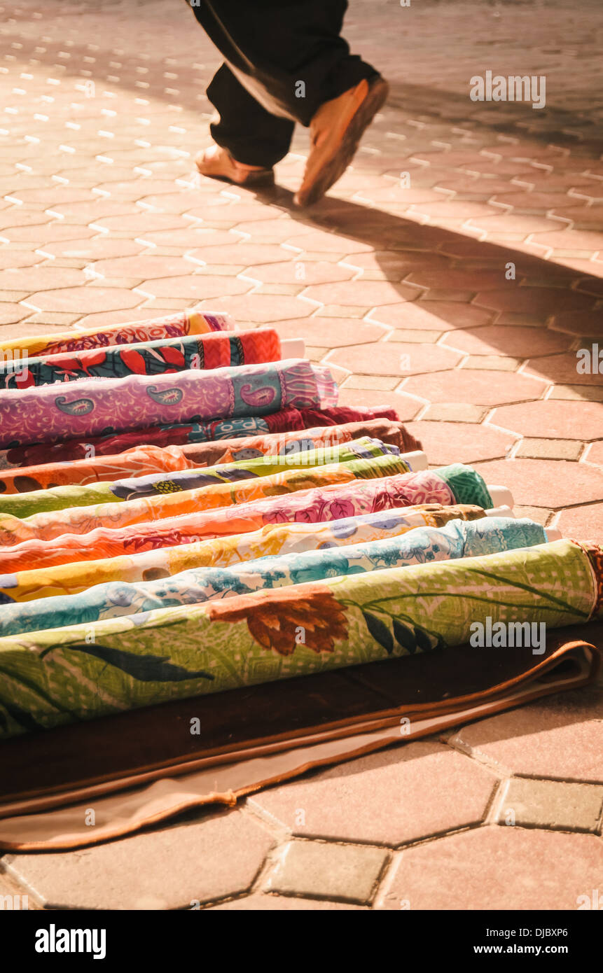 Colorful rugs for sale at Burj Dubai Souk. Dubai, United Arab Emirates