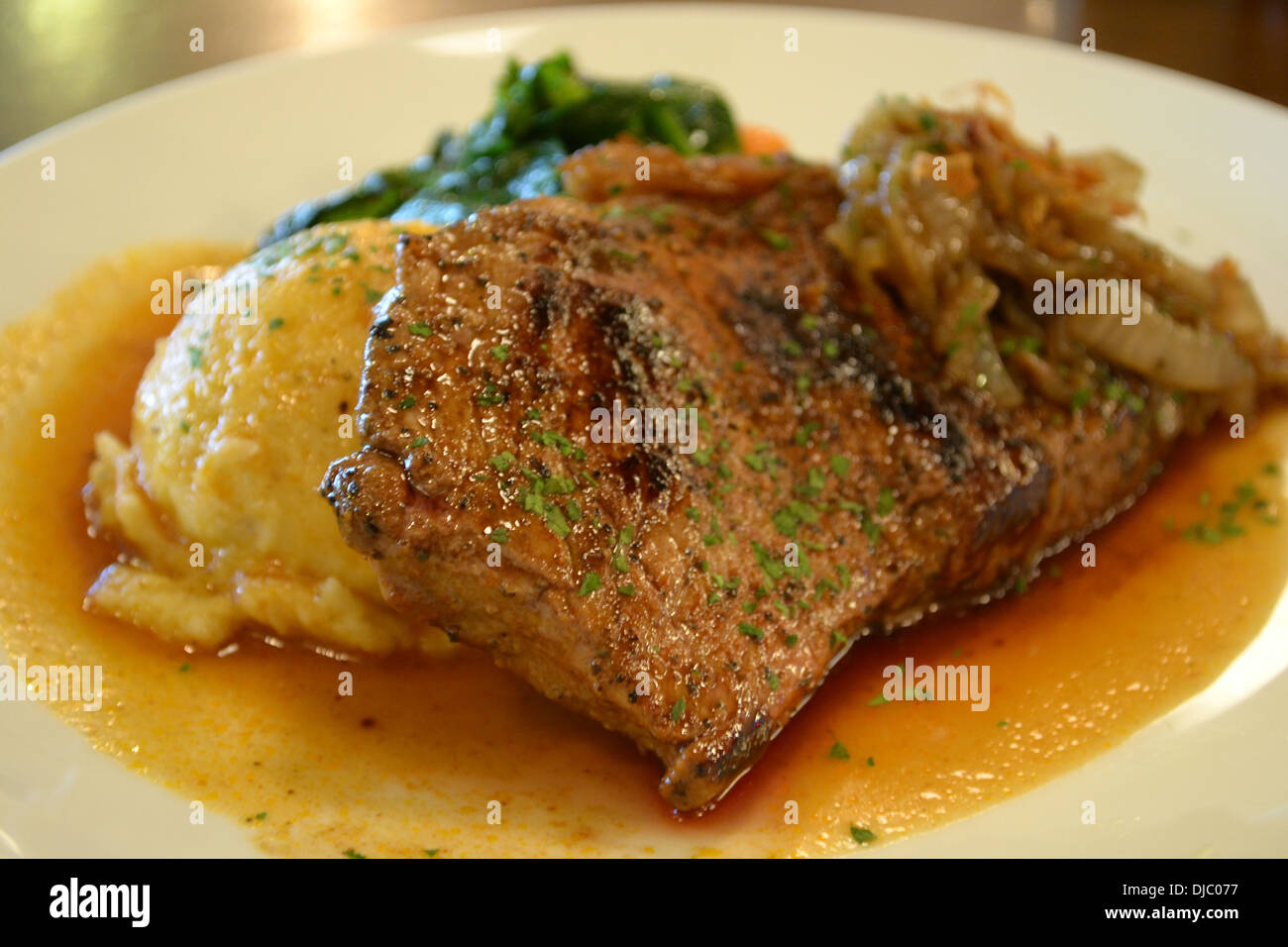 Sirloin steak with mash potato Stock Photo