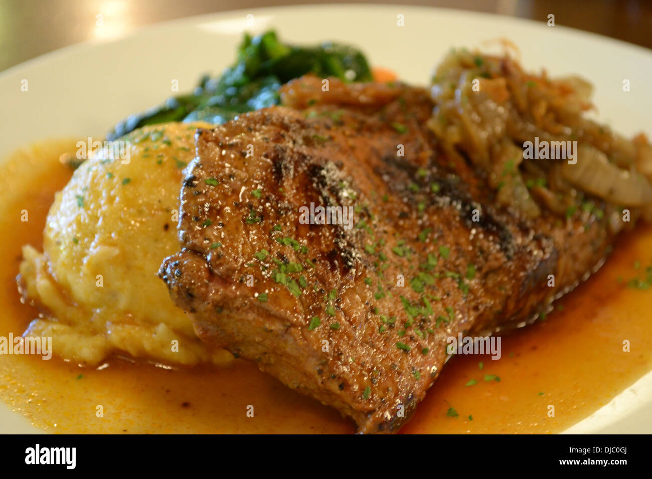 Sirloin steak with mash potato Stock Photo