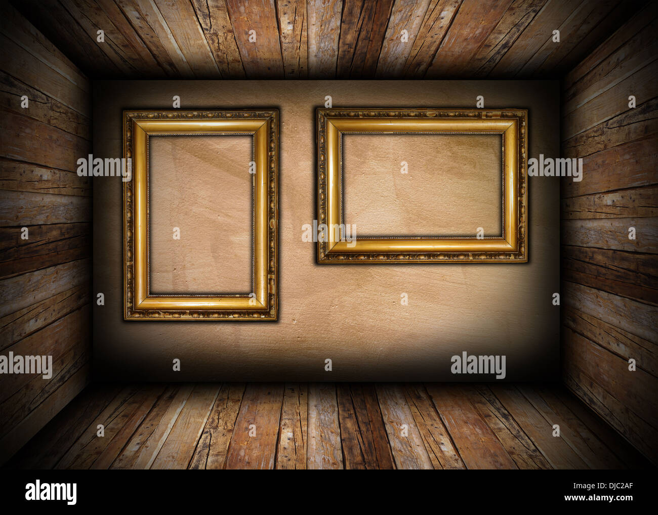 two old frames on interior wall Stock Photo