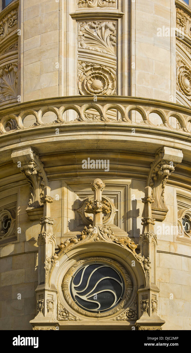 Neo-Gothic architectural details at the building of the Deutsche Bank, at the Georgsplatz Square, Hannover, Germany. Stock Photo