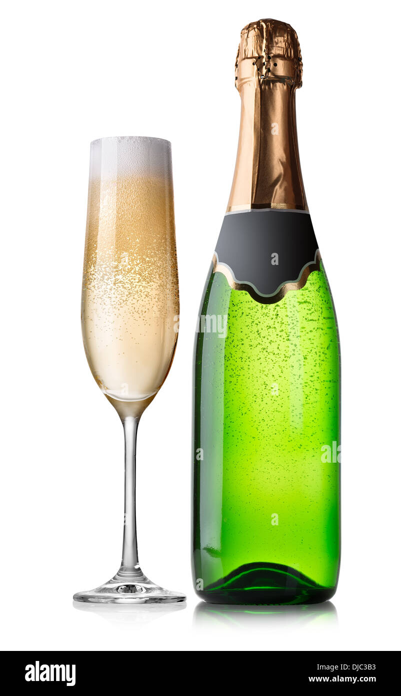 Bottle and glass of champagne isolated on a white background Stock Photo