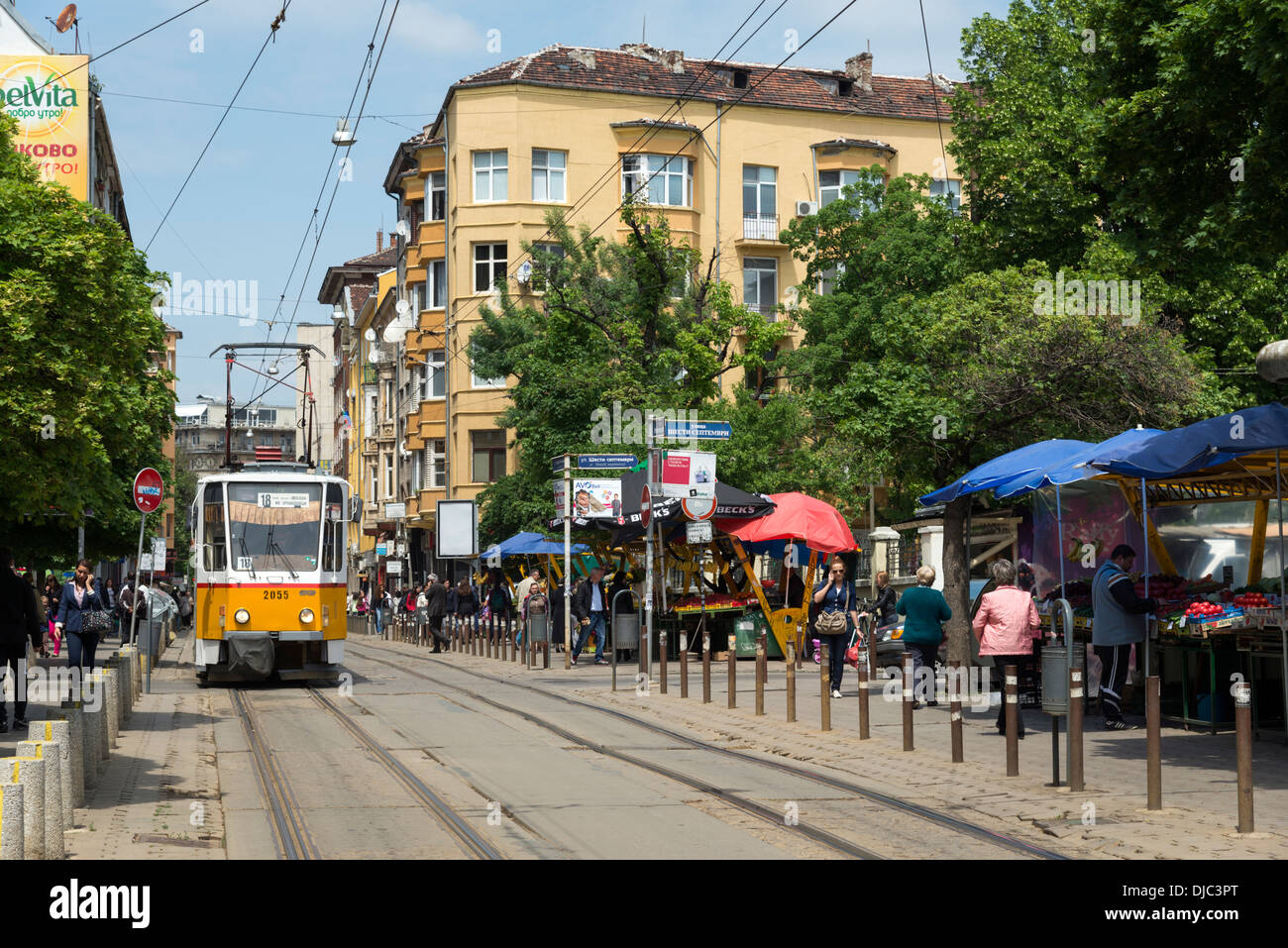 Tram on Graf Ignatiev Street, Sofia, Bulgaria Stock Photo