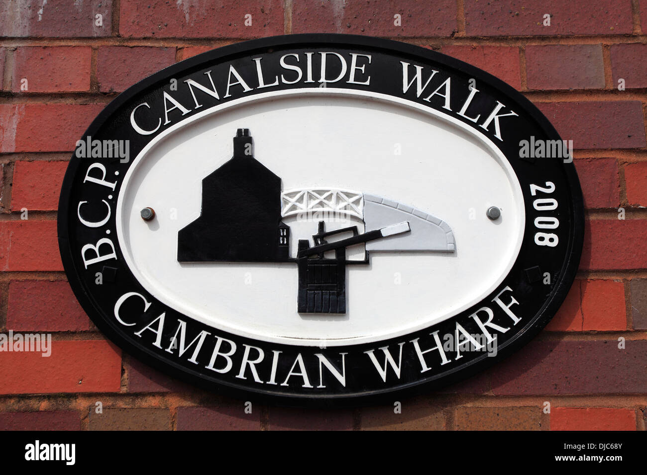Cambrian Wharf Plaque, Worcester and Birmingham Canal, Birmingham City, West Midlands, England, UK Stock Photo