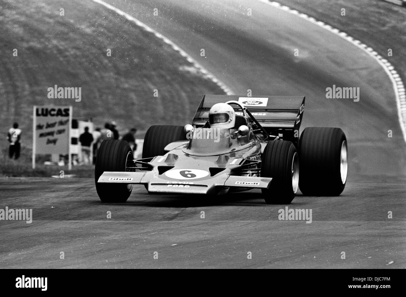 John Miles in a Lotus-Cosworth 72B entering Druid's Hill hairpin. British GP, Brands Hatch, England 18 July 1970. Stock Photo