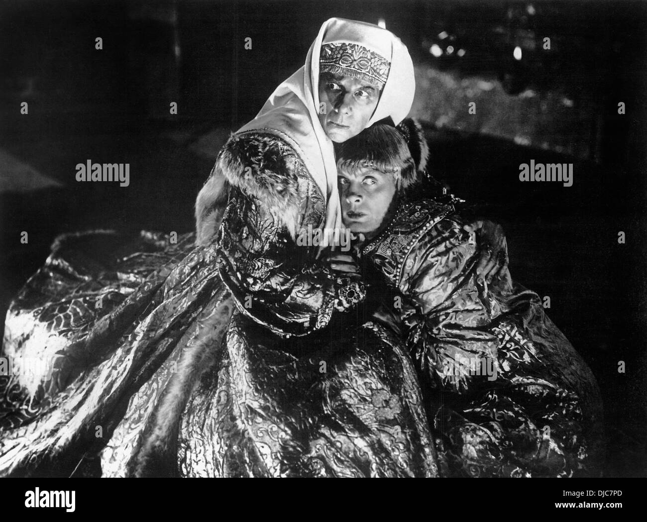 Lyudmila Tselikovskaya and Nikolai Cherkassov on-set of the Film, Ivan the Terrible Part II (aka Ivan Groznyy II), 1945 Stock Photo