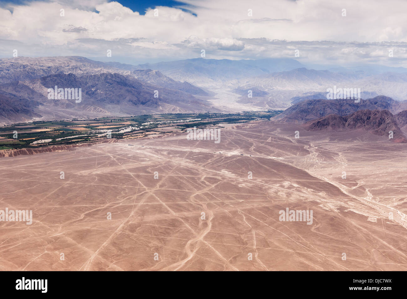 Aerial view of the Nazca Lines, Nazca, Peru. Stock Photo