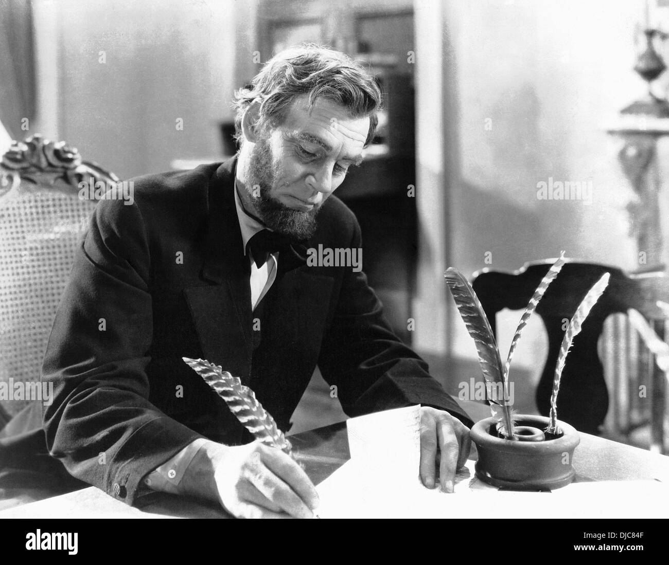 Walter Huston on-set of the Film, Abraham Lincoln, 1930 Stock Photo