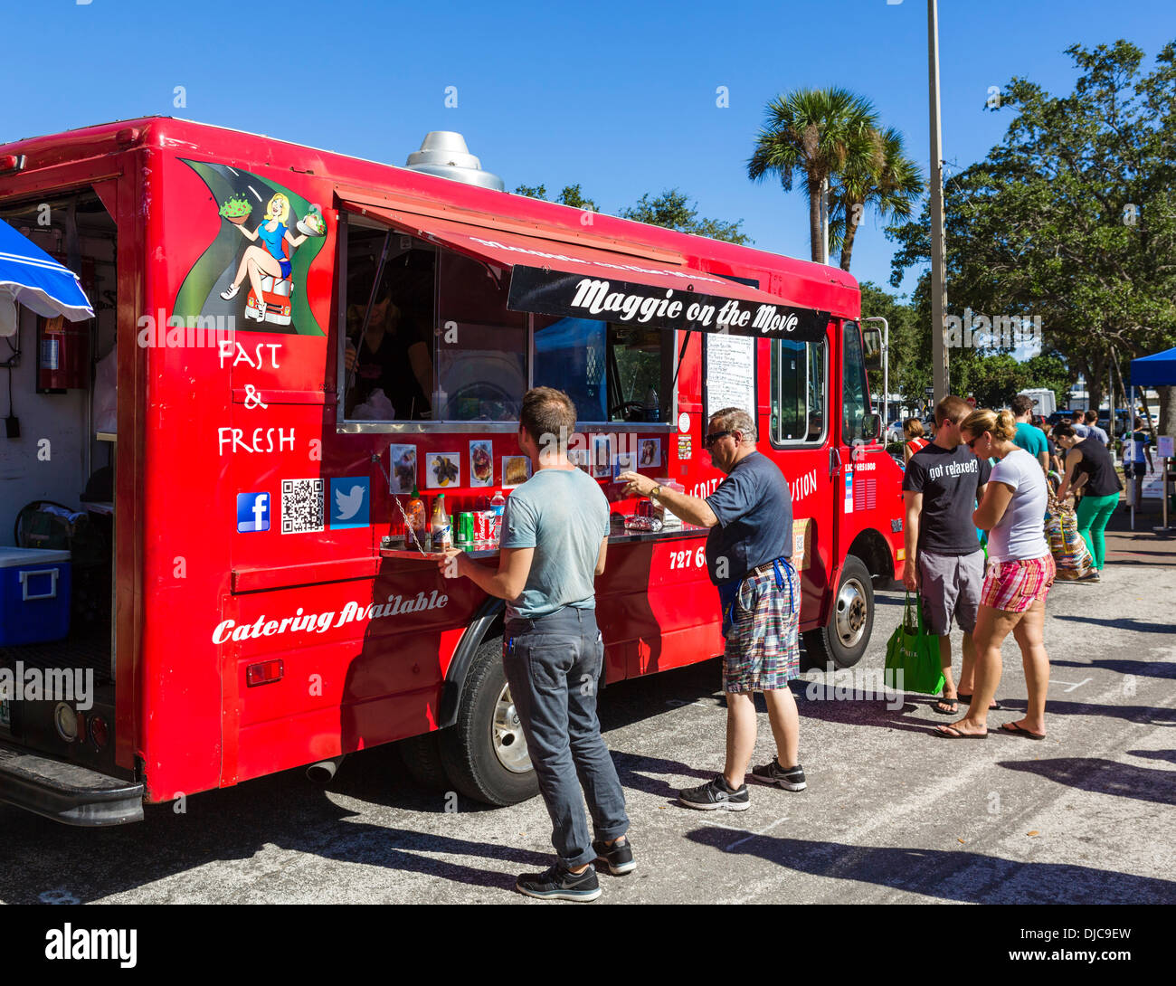 Fast food truck at the Saturday morning market, Progress Energy Park, St Petersburg, Florida, USA Stock Photo