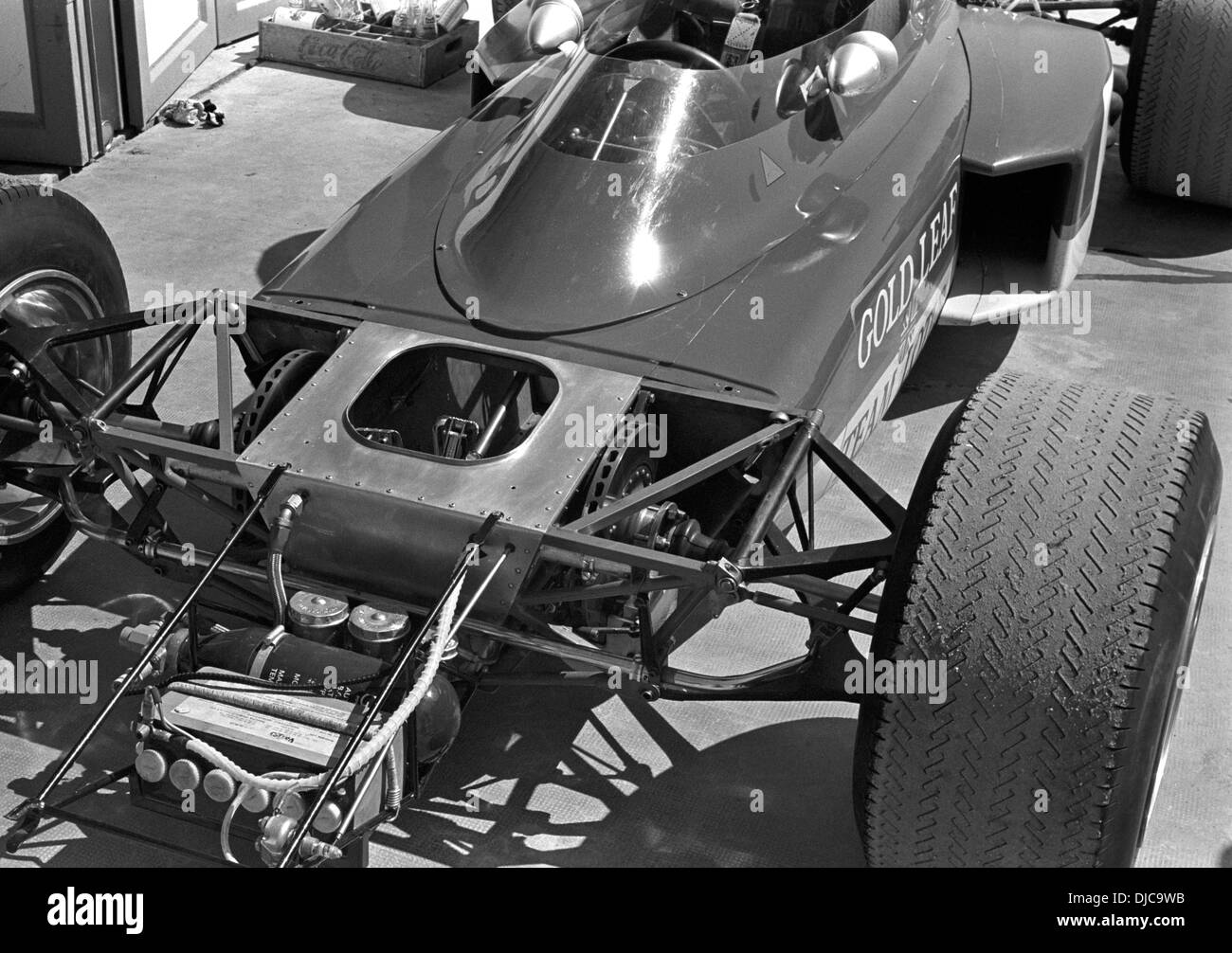 Lotus 72 inboard-mounted front disc brakes connected to front wheels by drive shafts. Spanish GP, Jarama, Spain 19 April 1970. Stock Photo