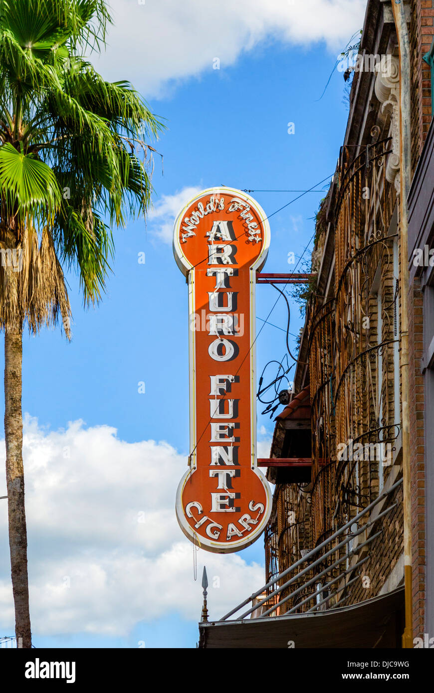 Sign outside Arturo Fuente cigar store on Seventh Avenue in historic Ybor City, Tampa, Florida, USA Stock Photo