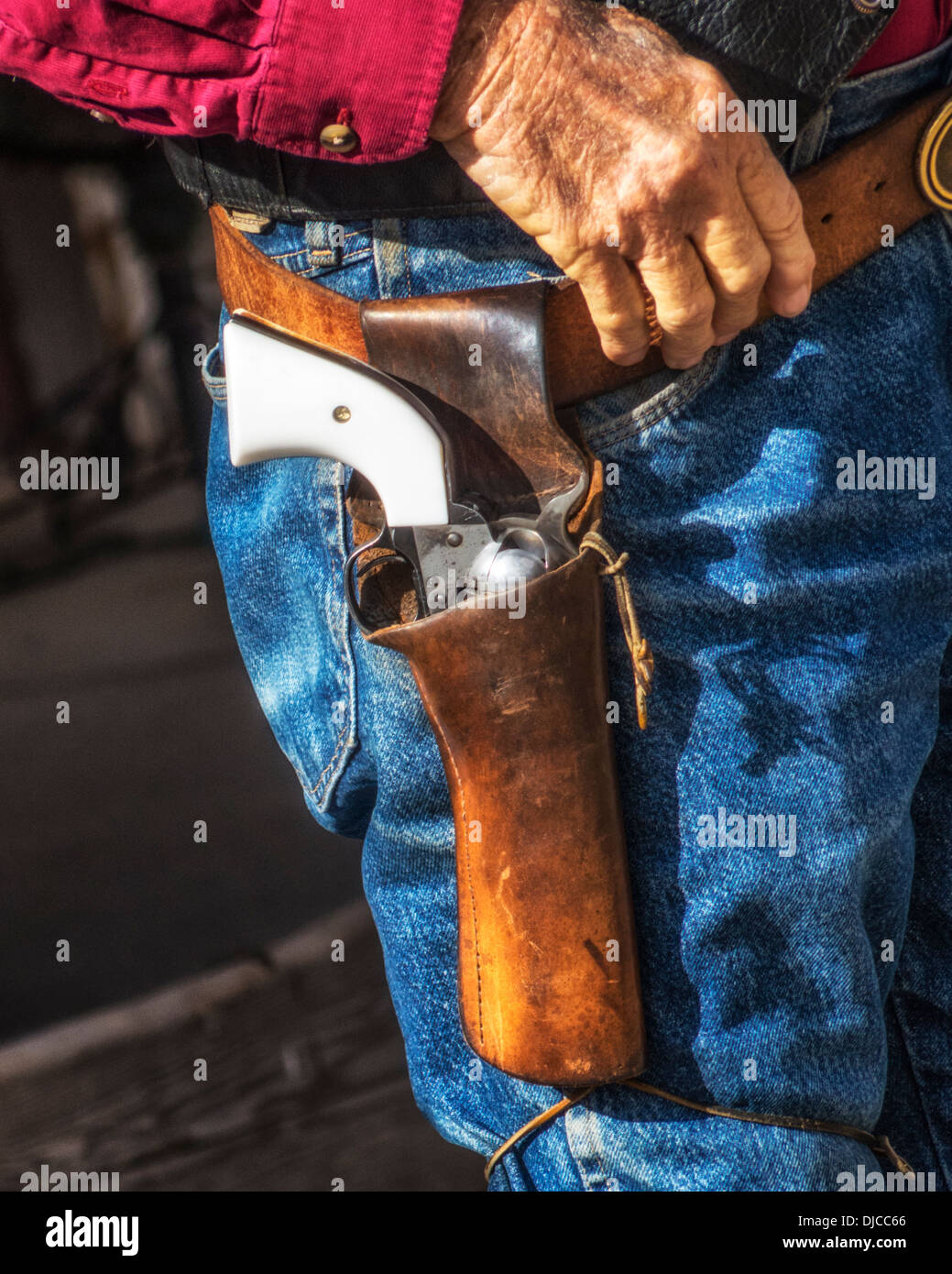 Draw Partner One, A gunfight for charity in the streets of Oatman Arizona. Stock Photo