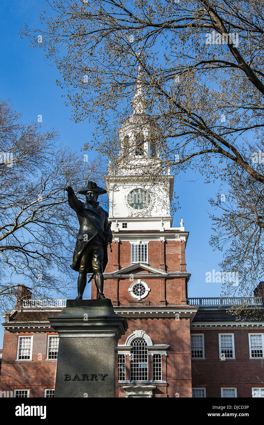 Independence Hall, Philadelphia and Barry statue, Pennsylvania, USA Stock Photo