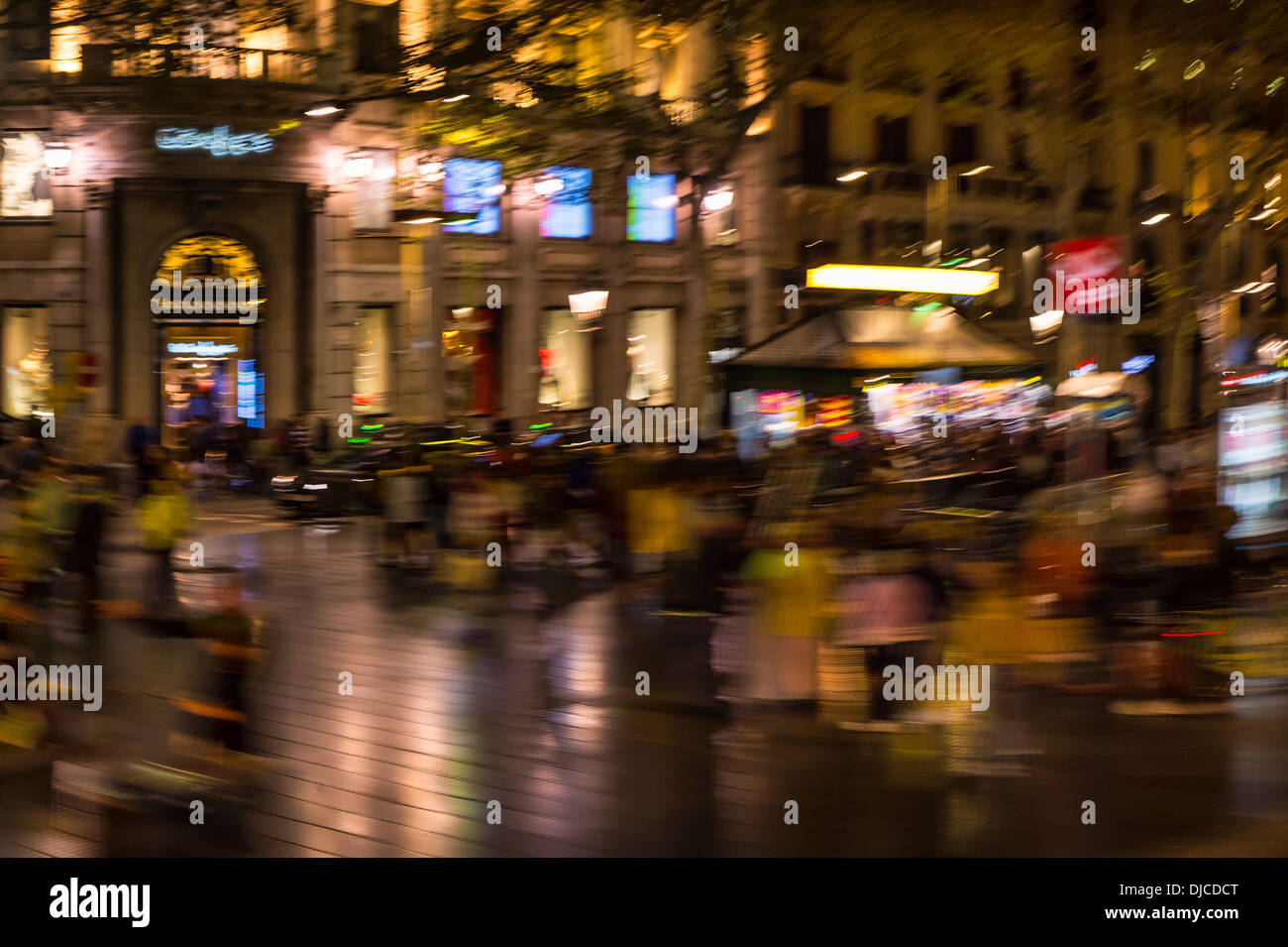 Busy street scene near the Placa de Catalunya, Barcelona, Spain Stock Photo