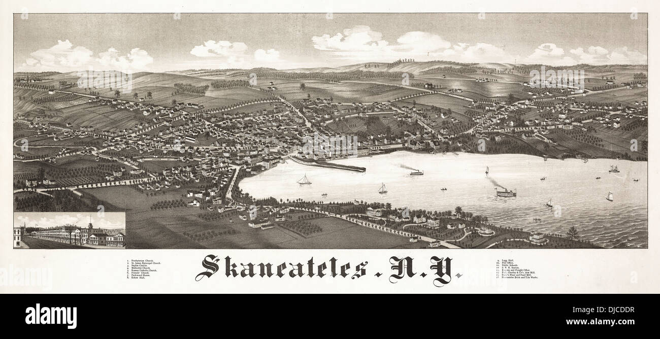 Overview of Skaneateles, New York 1884 Stock Photo Alamy
