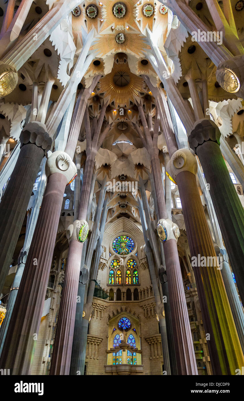 Nave interior, Basilica Sagrada Família, Barcelona, Spain Stock Photo
